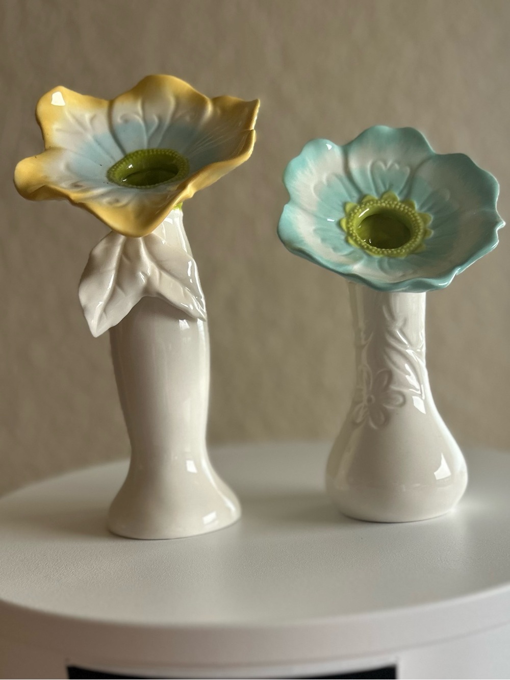 Ceramic Flower Bud Vase Set - Yellow & Aqua